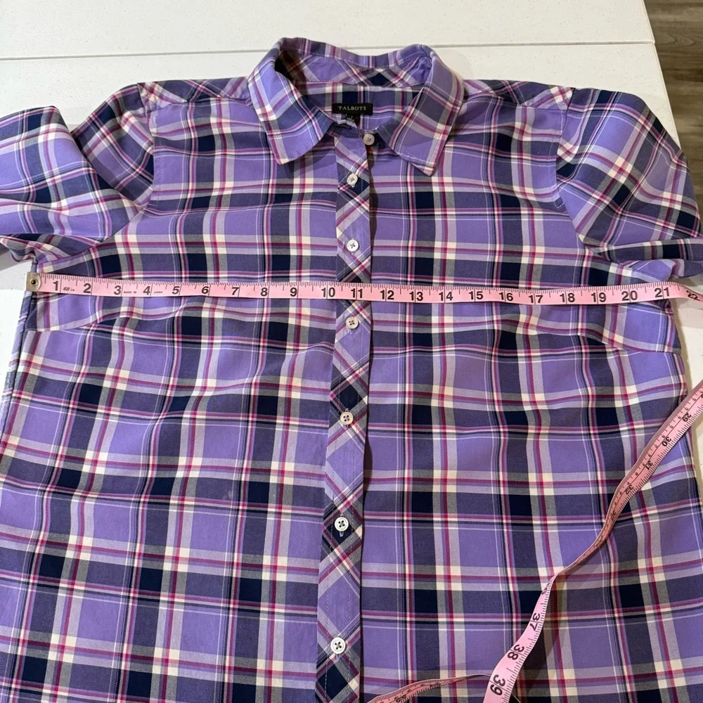 Talbots Plaid Button Up Shirt Purple Navy Cotton Long Sleeve Women’s Size L - Picture 4 of 11